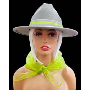 Fedora Hat Gray Women with Gray, Lime & Silver Band along with Small Lime Scarf